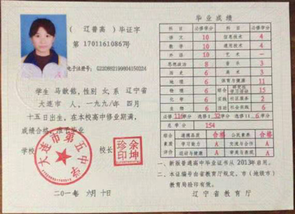 2008遼寧省高中畢業證樣本