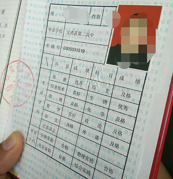 黑龍江省高中畢業(yè)證成績(jī)單