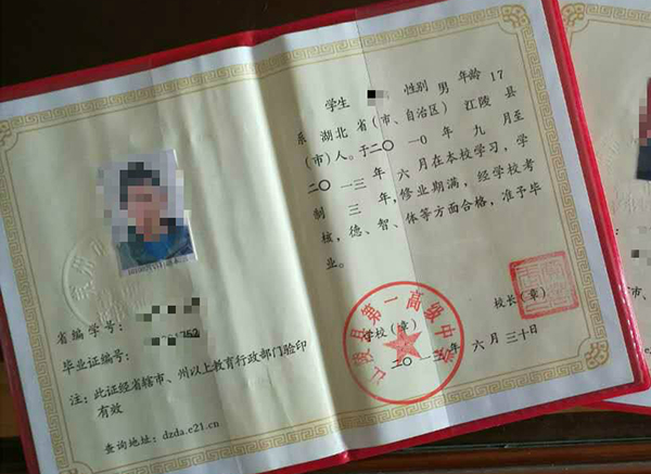 湖北省咸寧市溫泉高中畢業證