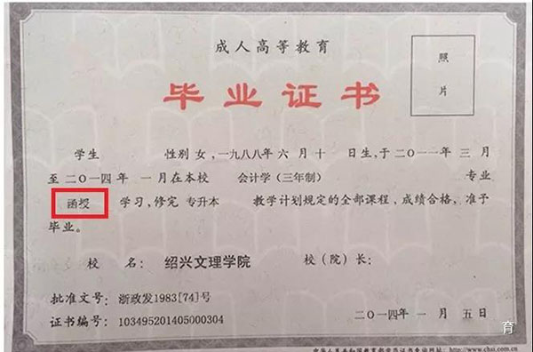 成人高考畢業(yè)證樣本